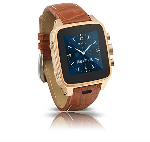 316L Stainless Steel 3G Android Smart Watch Android 4.22 MT6572 Dual Cord CPU 1.2G Bluetooth (BT)2.1+EDR Wifi 1.54″ Touch Screen Leather Band Smartatch Phone(Brown/Gold)