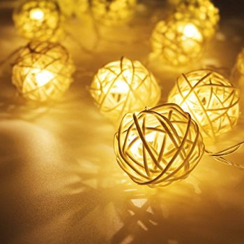 Battery Powered Rattan Ball LED Decorative String Light, 2 Work Modes ...
