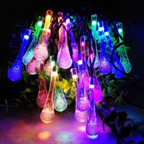 Goldenwide® Crystal Water Drop 20 Led String Lights with Solar Panel ...