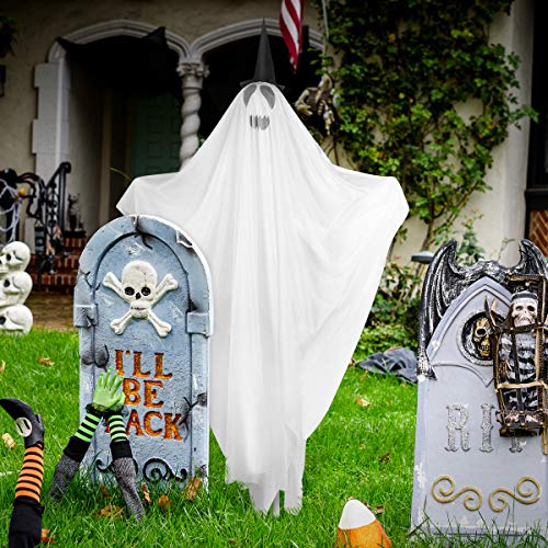 Unomor Halloween LED Light Up Ghost with Black Hat, Yard stake ...